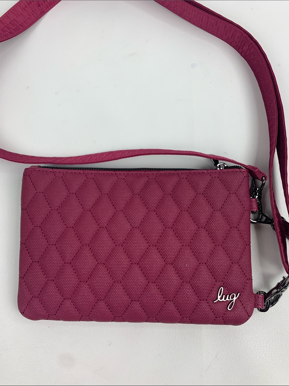 lug peekaboo Quilted Crossbody Bag wristlet Berry Plum burgundy Zip Clear pocket